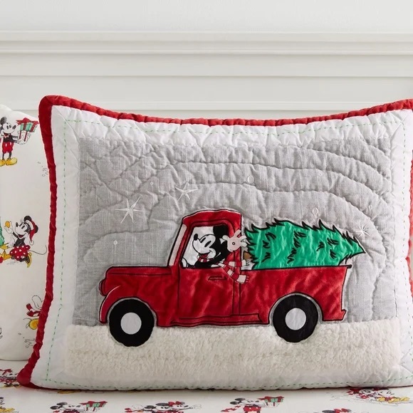 Pottery Barn Embroidered and Fuzzy Mickey Mouse Holiday Pillow Sham - Set of 2 - Picture 3 of 16